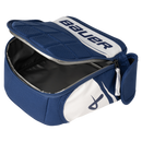 Bauer S26 navy blue lunch box open showing insulated interior and side pocket
