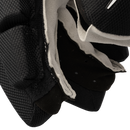 Close-up detail of Bauer Supreme Fuse hockey glove fingers showing black nylon and grey suede palm construction