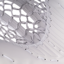 Close-up detail of white Bauer GSX ice hockey goalie catcher showing netting and lacing construction