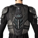 Rear view of Bauer Supreme Fuse ice hockey shoulder pads worn by model showing back protection
