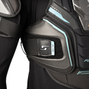 Close-up detail of Bauer Supreme Fuse hockey shoulder pad showing ribcage protection and branding