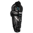 Bauer Supreme F50 Pro intermediate ice hockey shin guards in black with teal accents