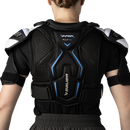 Rear view of Bauer Vapor Fly-W ice hockey shoulder pads worn by model on white background