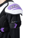 Bauer Vapor FlyG Junior ice hockey shoulder pads in black, white, and purple colorway