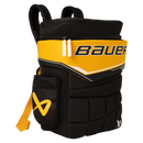 Bauer Glove Backpack in black and gold with Bauer logo and padded exterior pockets