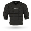 CCM Yflex black padded ice hockey goalie chest protector jersey on white background