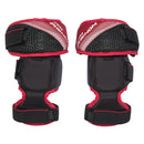 CCM Phenom Junior ice hockey goalie knee guards in red and black, rear view pair