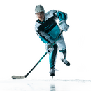 Hockey player in action using Bauer Pulse 2 Junior ice hockey stick on white background