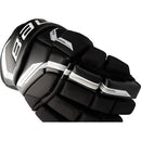 Bauer Supreme F40 Junior ice hockey glove in black and white colorway, close-up detail view