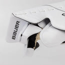 Bauer GSX ice hockey goalie blocker in white shown from interior angle detail view