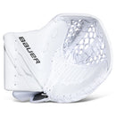 Bauer GSX ice hockey goalie catcher glove in white showing open catching pocket with netting