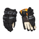 CCM Tacks XR Pro youth ice hockey gloves in black and graphite, front and back view