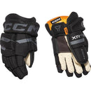 CCM Tacks XR Pro youth ice hockey gloves in black and graphite, front and back view