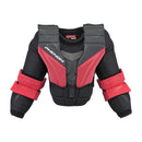 CCM Phenom youth ice hockey goalie chest protector in black, red, and grey colorway