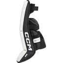 CCM Phenom youth ice hockey goalie leg pad in white and black colorway with FlyStrap system