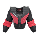 CCM Phenom youth ice hockey goalie chest protector in black, red, and grey colorway