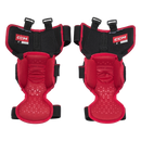 CCM Phenom Junior Ice Hockey Goalie Knee Guards in red and black, pair shown front view