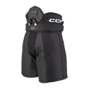 CCM Tacks Pro youth ice hockey pants in black shown from front-side angle