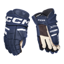 CCM Tacks XR 80 Junior ice hockey gloves in navy blue and white, front and back view
