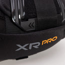 Close-up detail of CCM Tacks XR Pro ice hockey elbow pad showing strap buckle and branding