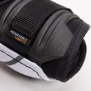 Close-up detail of CCM Tacks XR 80 elbow pad showing adjustable length strap and protective padding