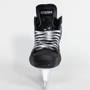 CCM XR 70 black ice hockey goalie skate front view with white laces and blade