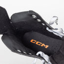 Close-up interior detail of CCM XR 70 ice hockey skate showing tongue padding and laces