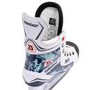 Daoust 301 youth ice hockey skate rear view showing blue camo pattern and white boot