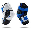 Sherwood Code Photon 1 Senior ice hockey elbow pads in white, blue, and black, showing both left and right pads