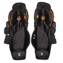 Interior view of CCM Tacks XR Pro Junior shin guards showing left and right pair with D3O knee protection