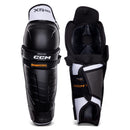 CCM Tacks XR80 senior ice hockey shin guards shown front and back views in black