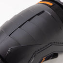 Close-up detail of CCM Tacks XR80 senior ice hockey shin guard showing ribbed protective shell texture
