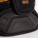Close-up detail of CCM Tacks XR 80 shoulder pad showing molded hard cap and logo